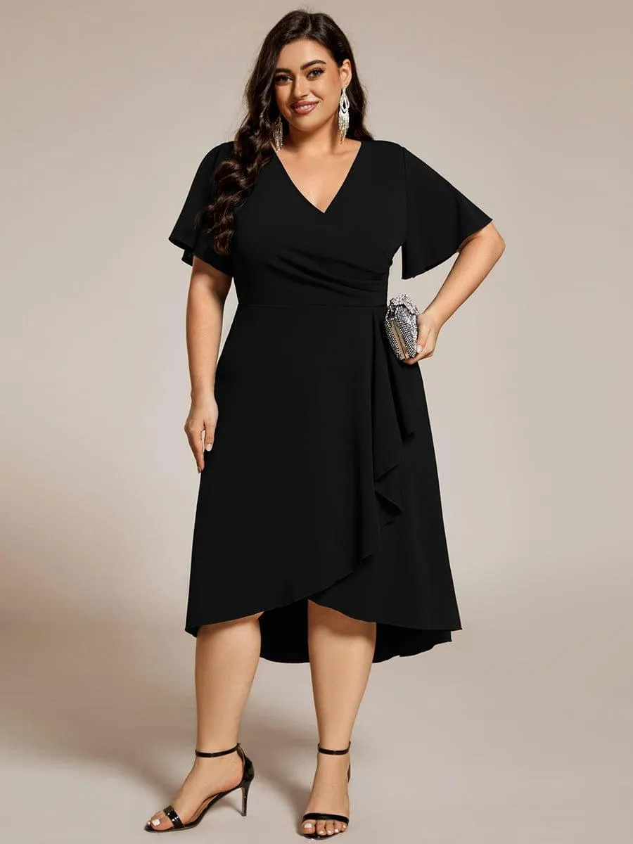 Robe d'invitée de mariage mi-longue à col en V très extensible