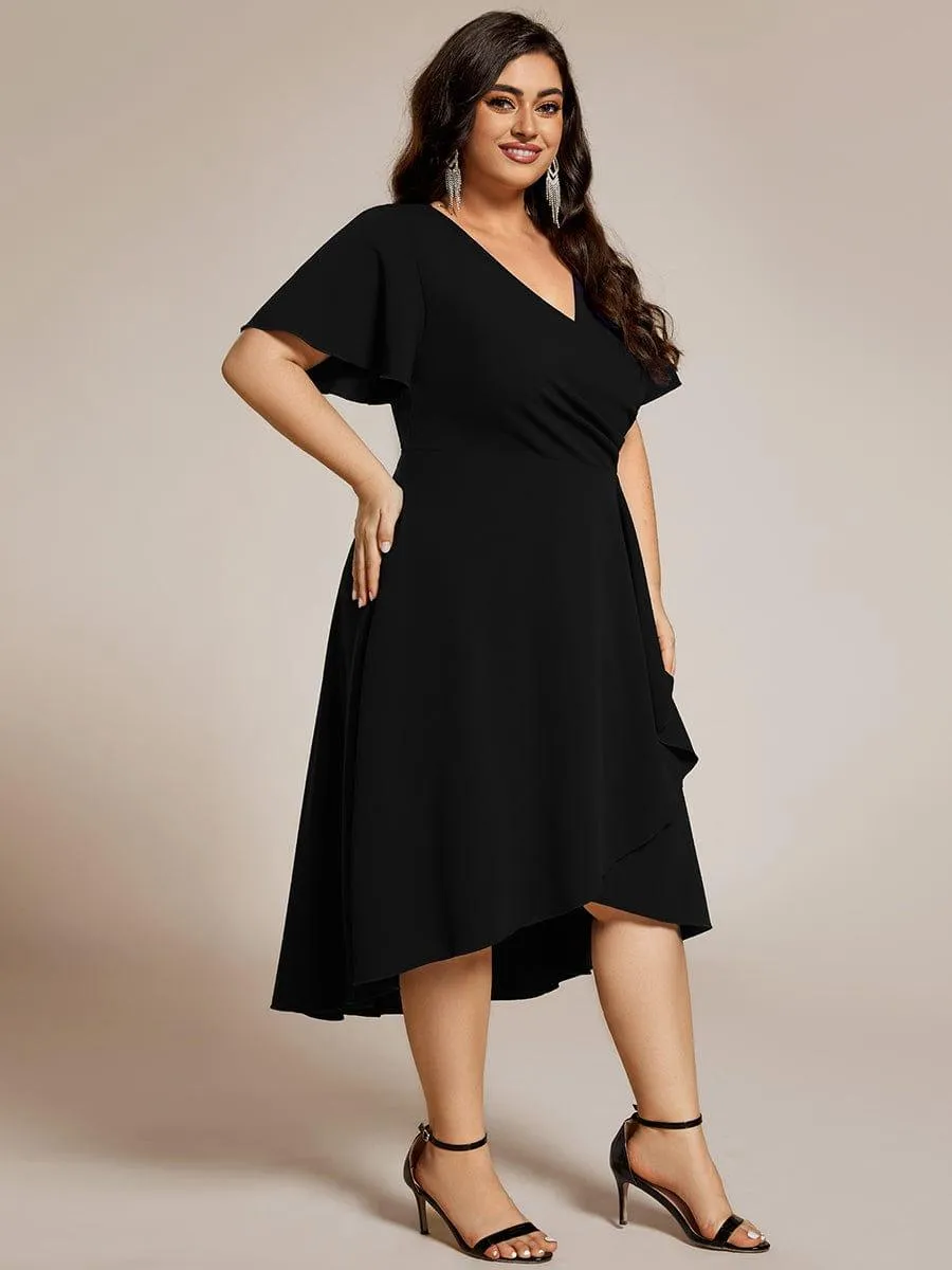 Robe d'invitée de mariage mi-longue à col en V très extensible