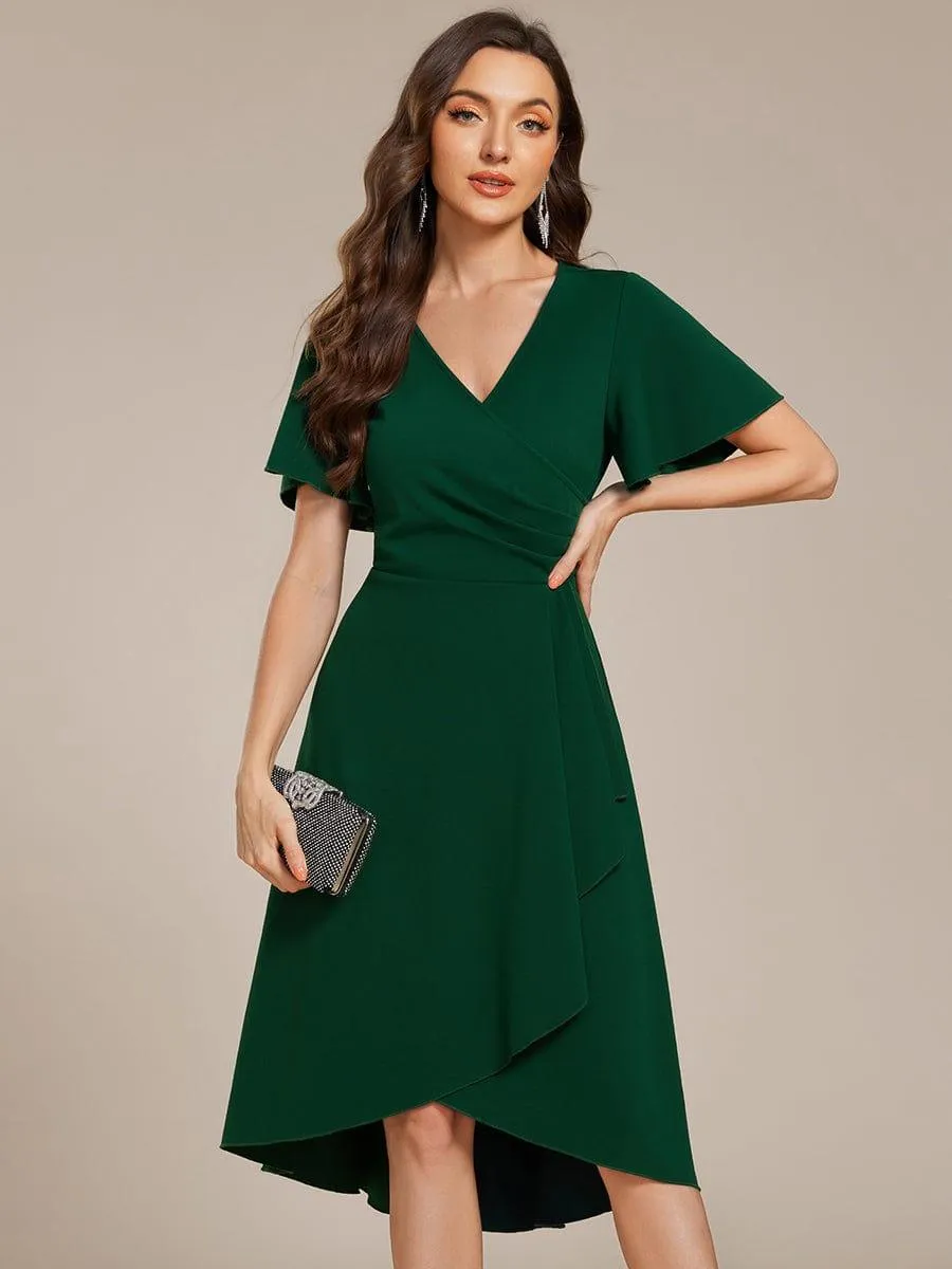 Robe d'invitée de mariage mi-longue à col en V très extensible