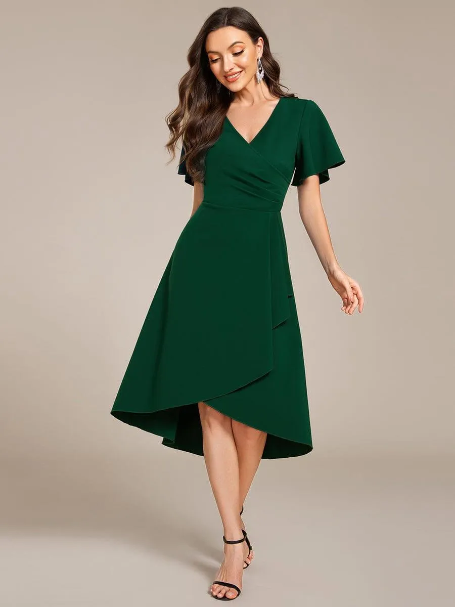 Robe d'invitée de mariage mi-longue à col en V très extensible