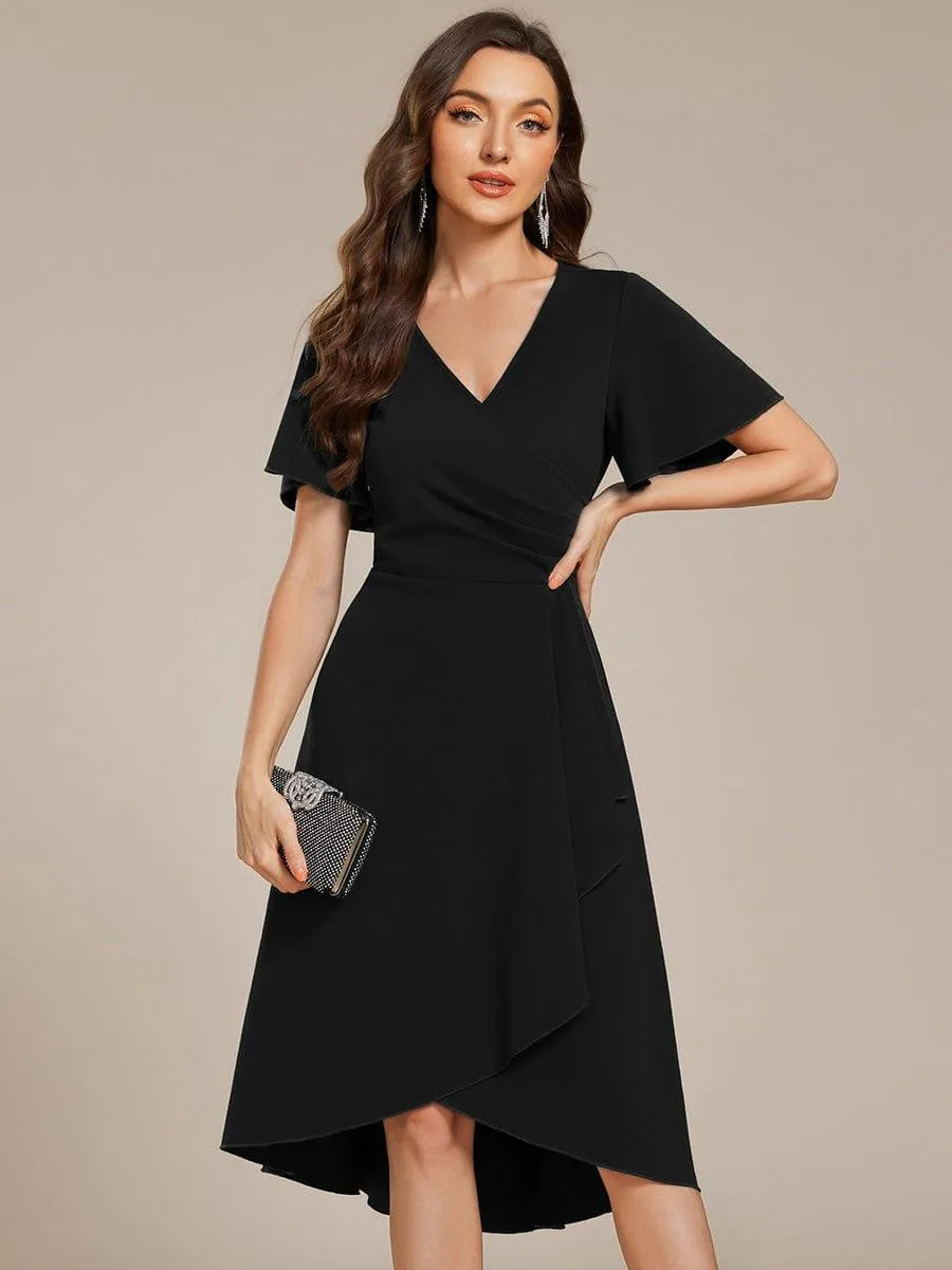 Robe d'invitée de mariage mi-longue à col en V très extensible