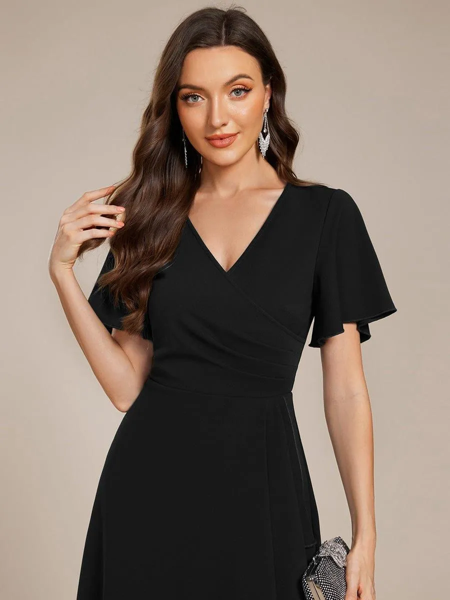 Robe d'invitée de mariage mi-longue à col en V très extensible