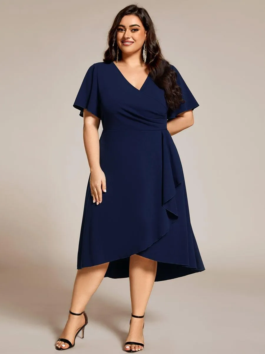 Robe d'invitée de mariage mi-longue à col en V très extensible