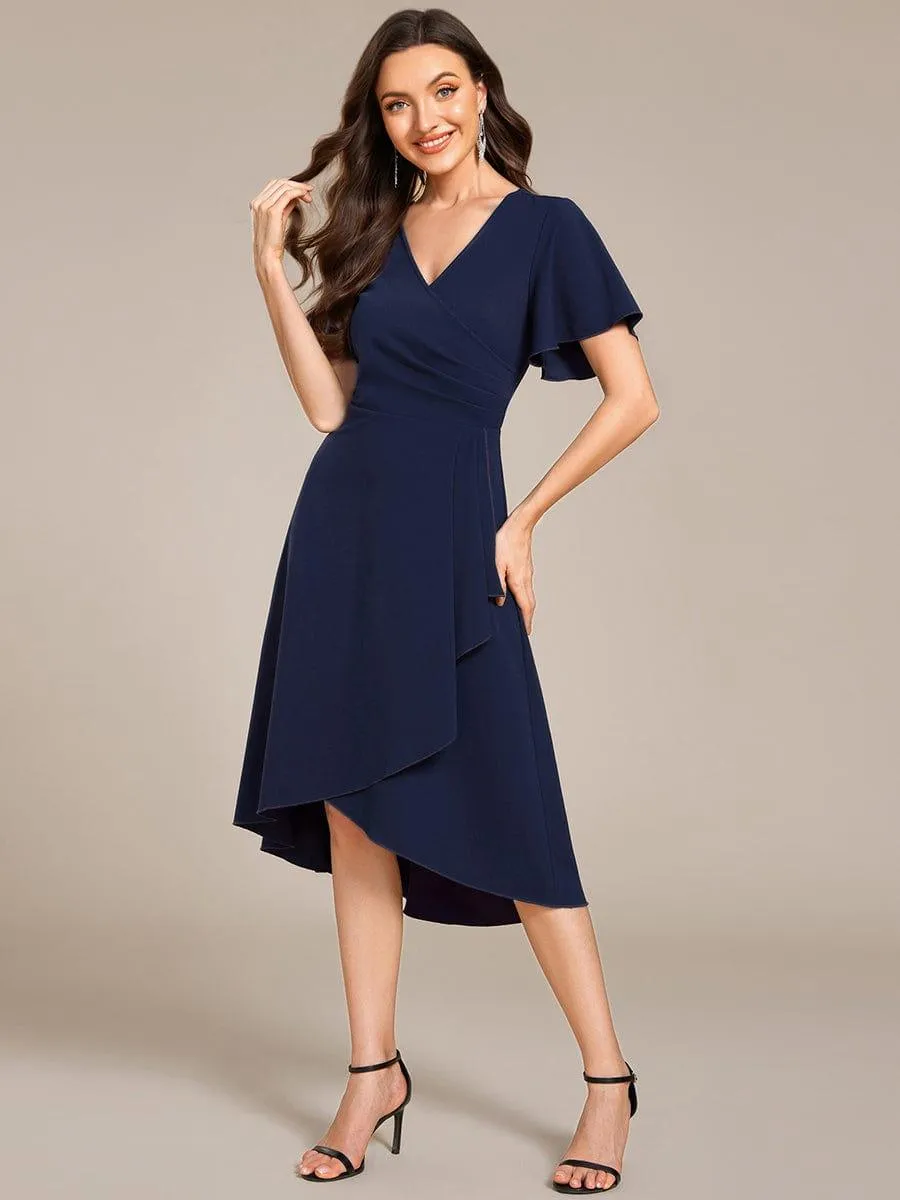 Robe d'invitée de mariage mi-longue à col en V très extensible