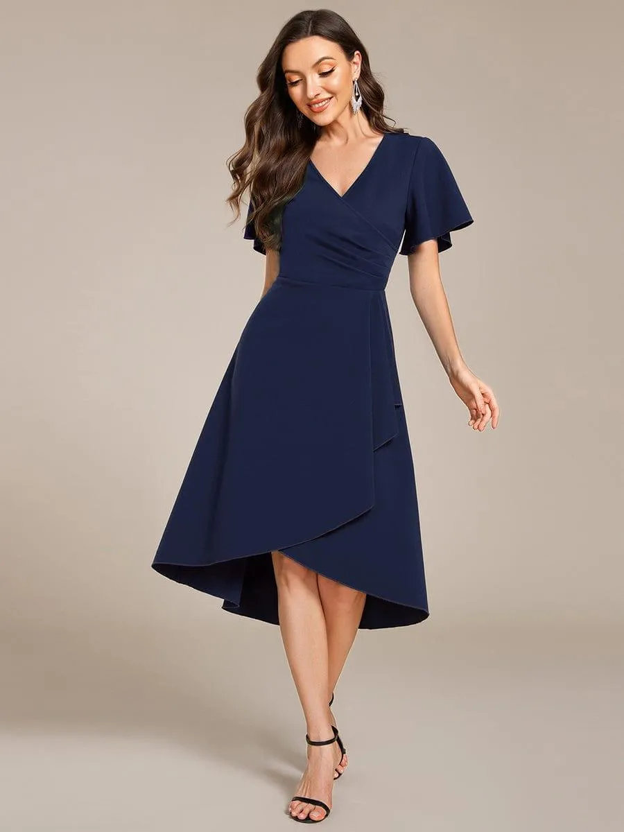 Robe d'invitée de mariage mi-longue à col en V très extensible