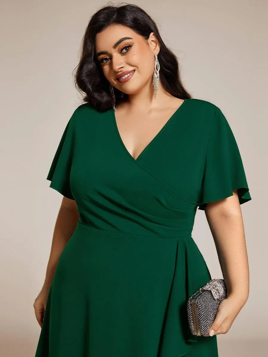 Robe d'invitée de mariage mi-longue à col en V très extensible