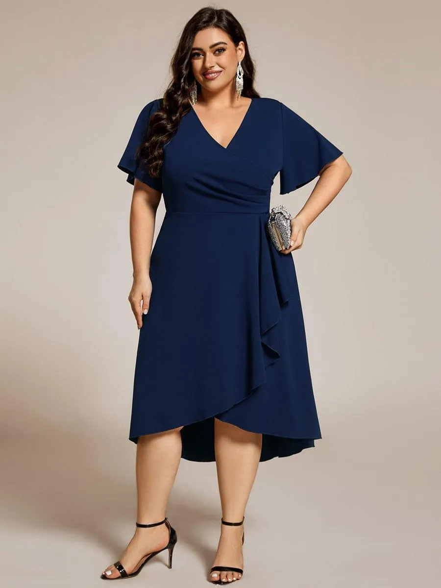 Robe d'invitée de mariage mi-longue à col en V très extensible