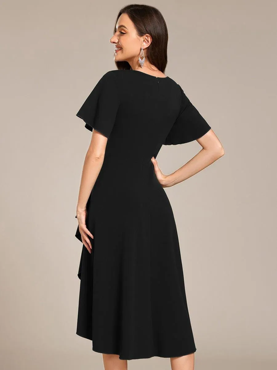 Robe d'invitée de mariage mi-longue à col en V très extensible