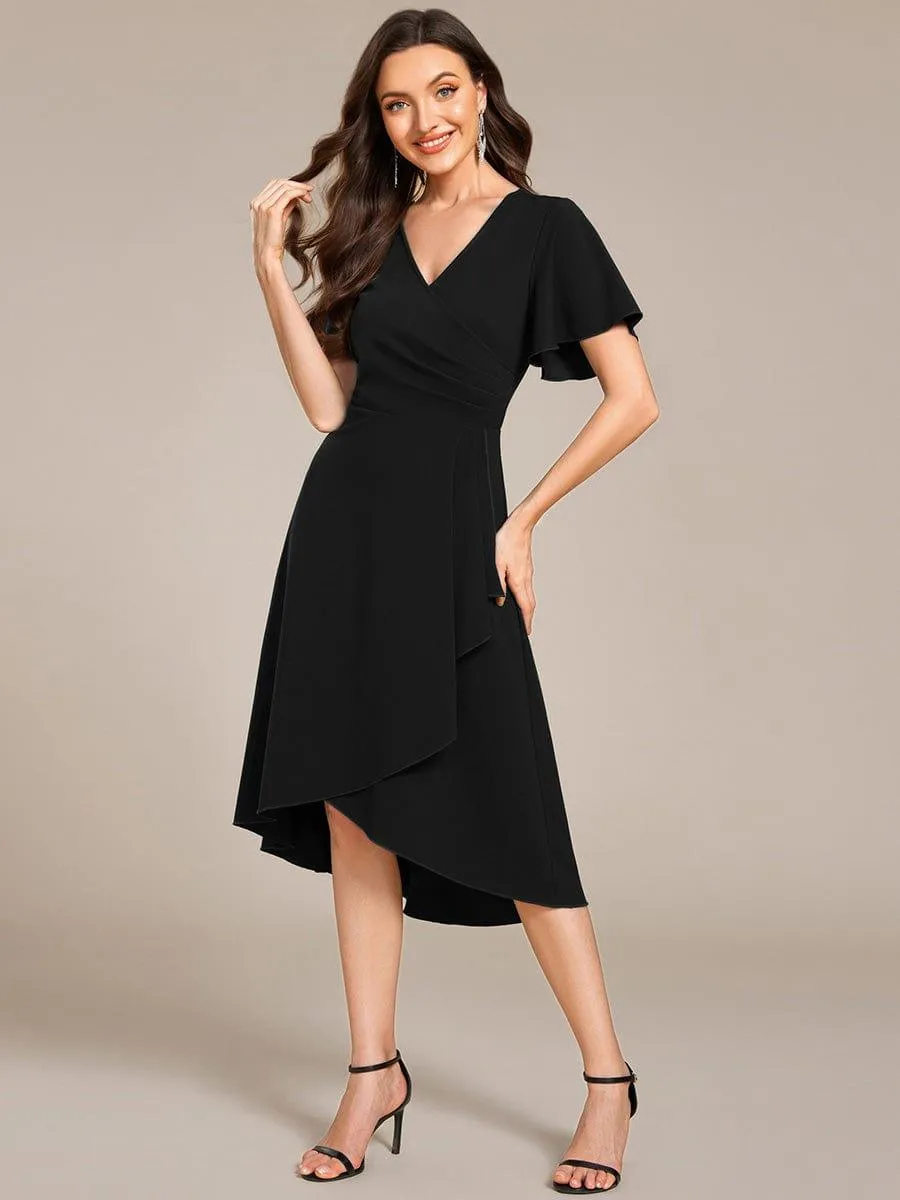 Robe d'invitée de mariage mi-longue à col en V très extensible