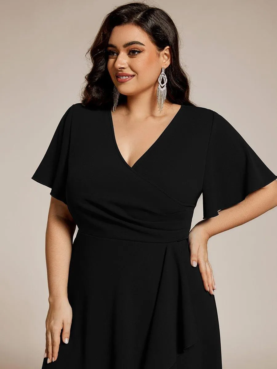 Robe d'invitée de mariage mi-longue à col en V très extensible