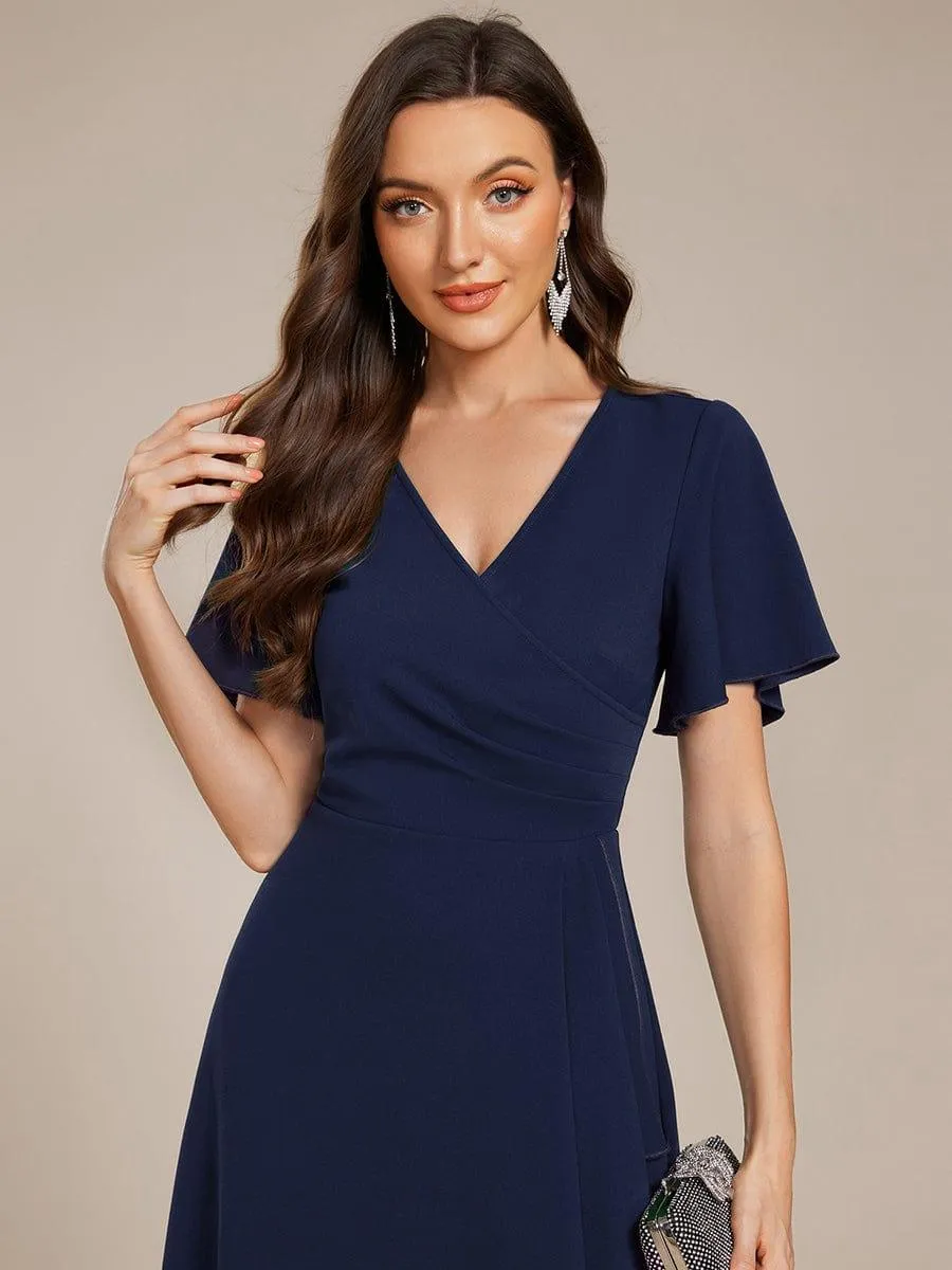 Robe d'invitée de mariage mi-longue à col en V très extensible