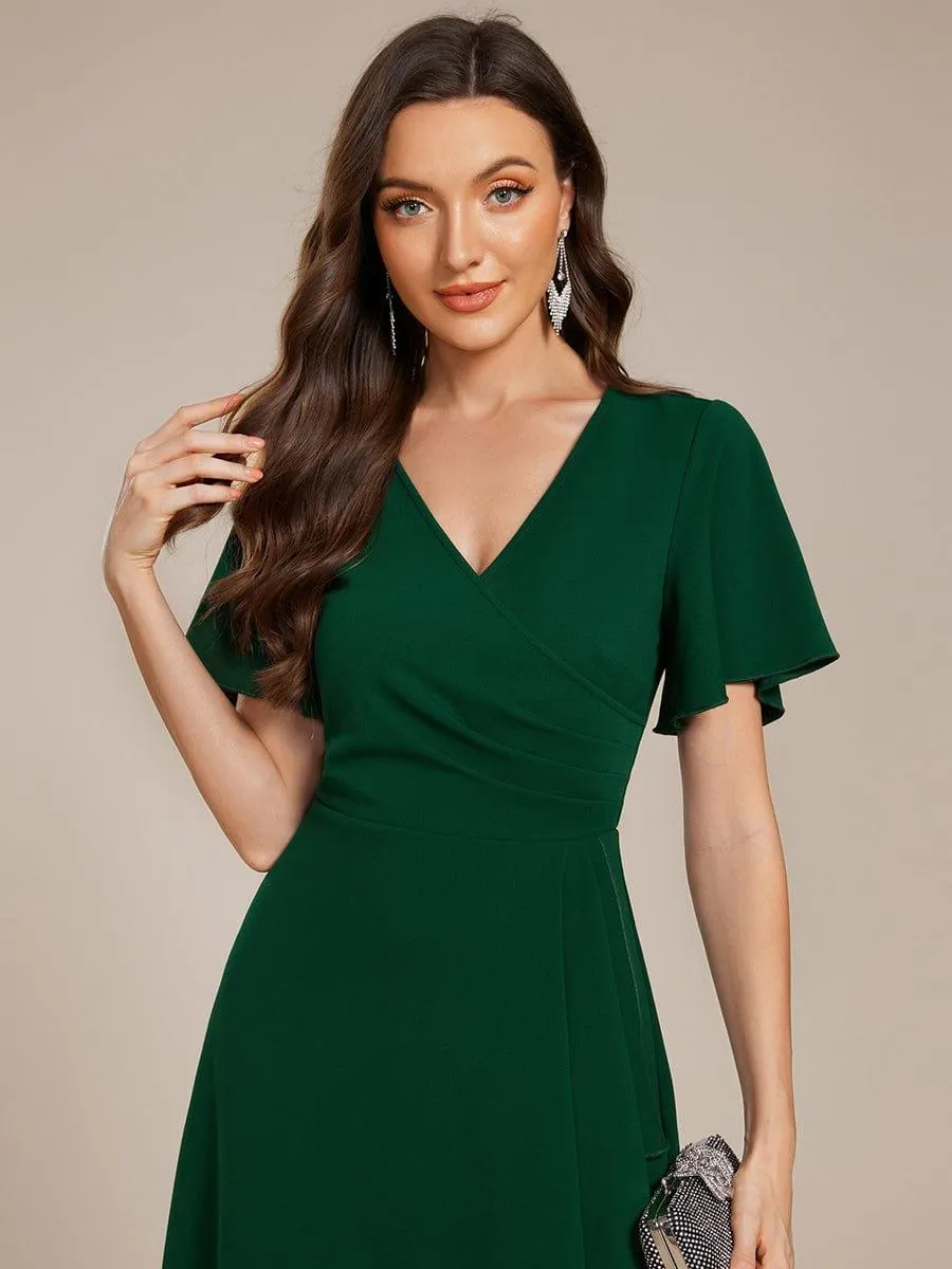 Robe d'invitée de mariage mi-longue à col en V très extensible