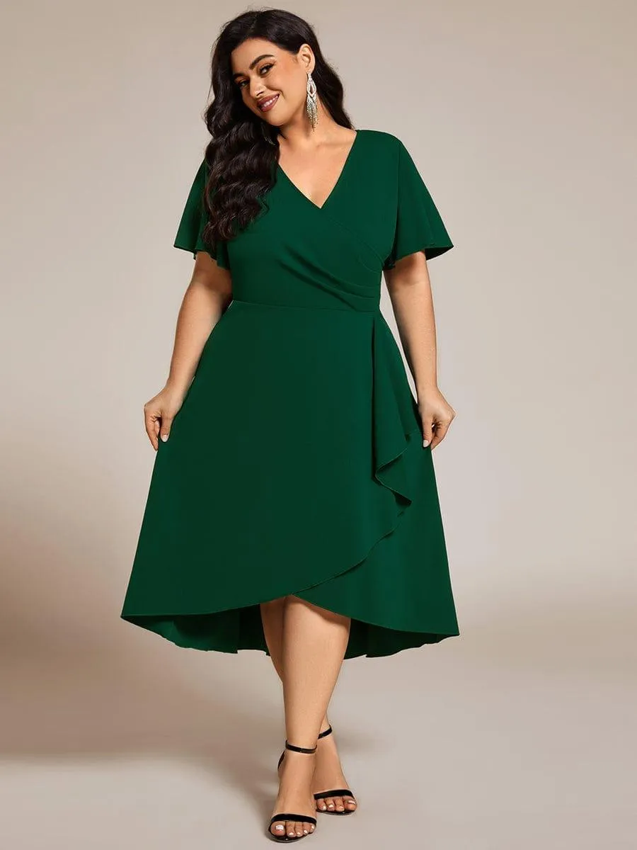 Robe d'invitée de mariage mi-longue à col en V très extensible