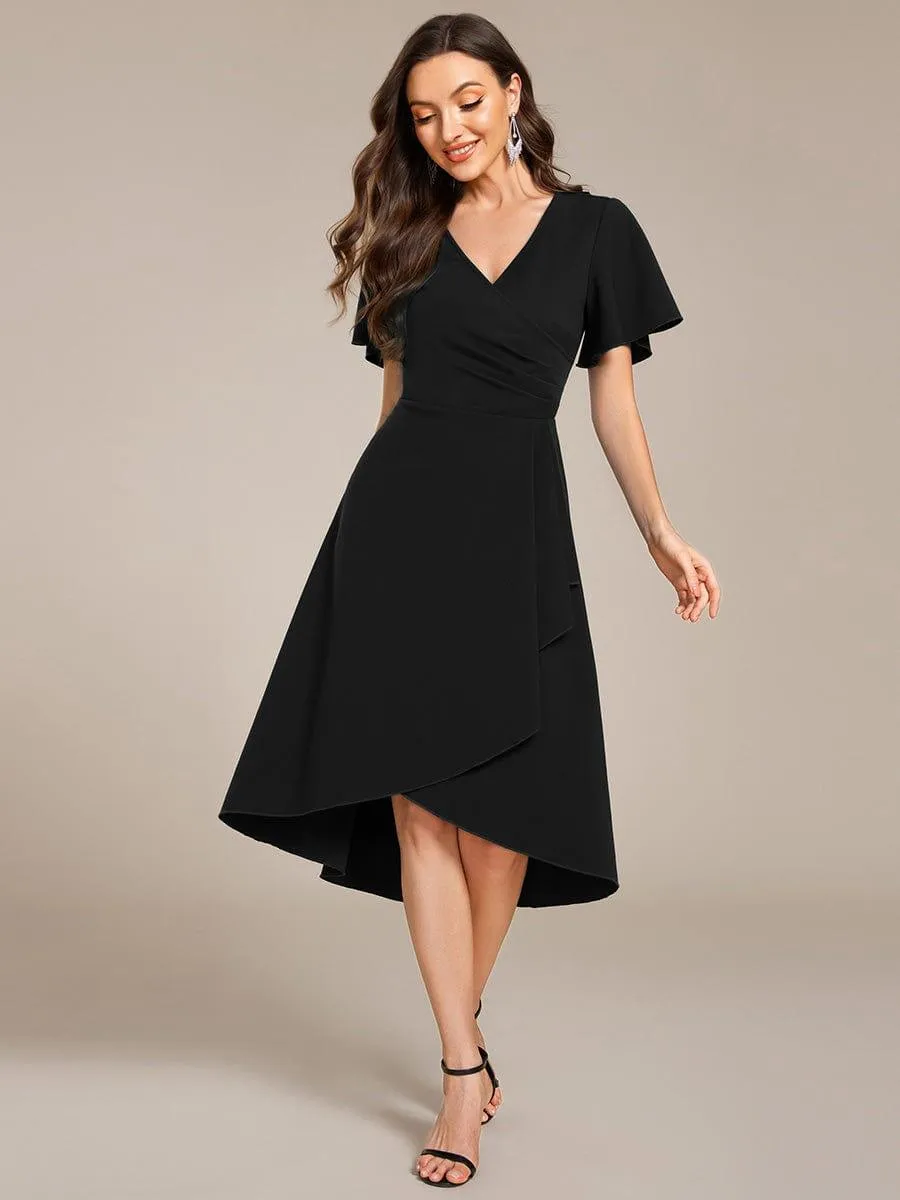 Robe d'invitée de mariage mi-longue à col en V très extensible