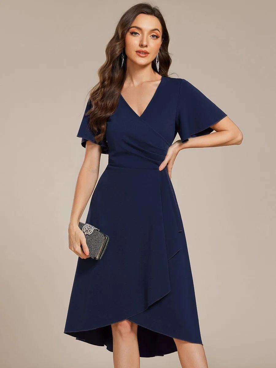 Robe d'invitée de mariage mi-longue à col en V très extensible