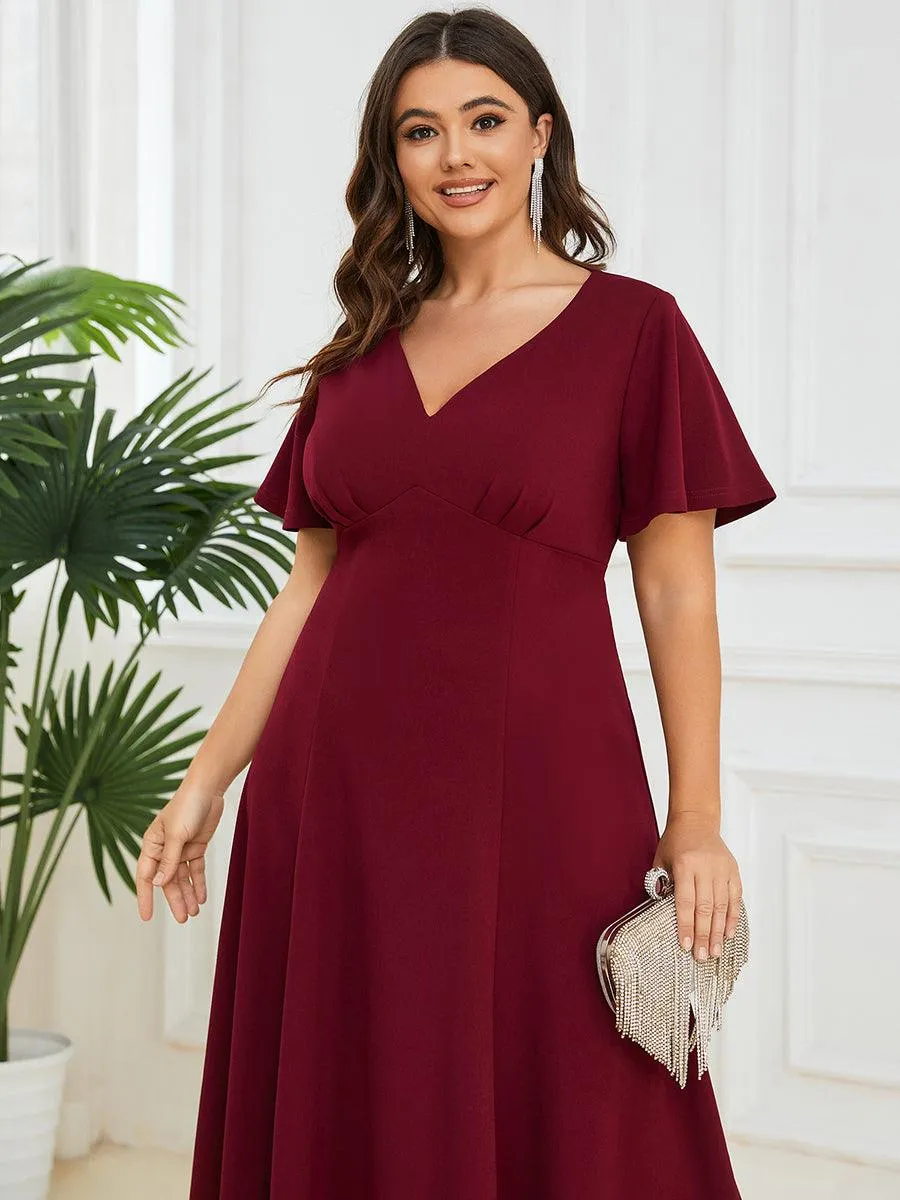 Robe Mère de la Mariée Mi-Longue Élégante Manches Courtes Grande Taille(Vente finale)