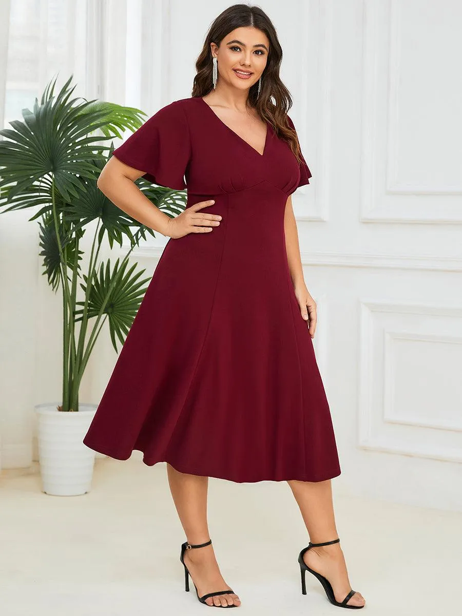 Robe Mère de la Mariée Mi-Longue Élégante Manches Courtes Grande Taille(Vente finale)