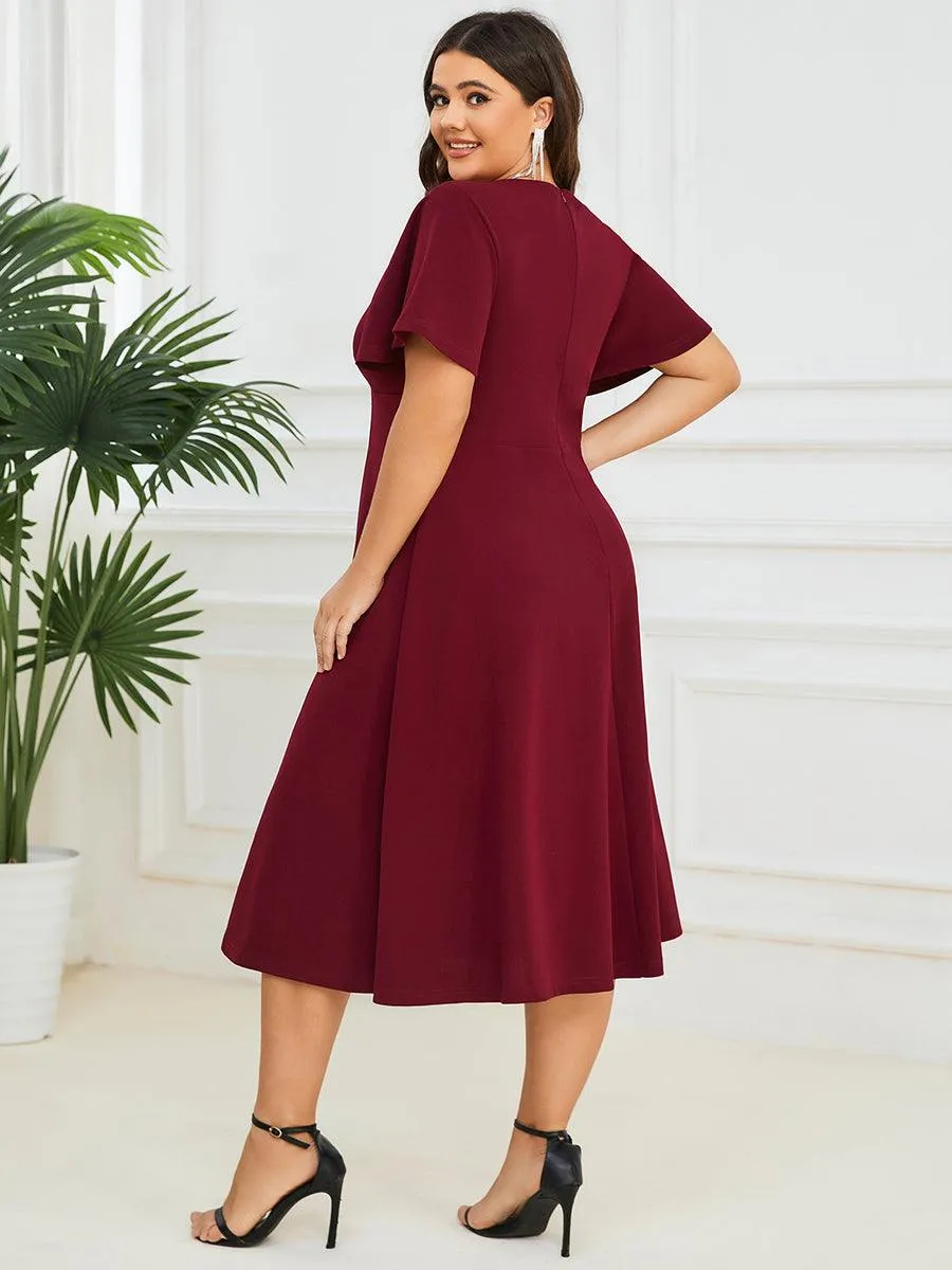 Robe Mère de la Mariée Mi-Longue Élégante Manches Courtes Grande Taille(Vente finale)