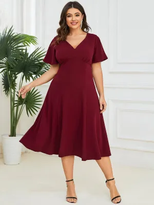 Robe Mère de la Mariée Mi-Longue Élégante Manches Courtes Grande Taille(Vente finale)