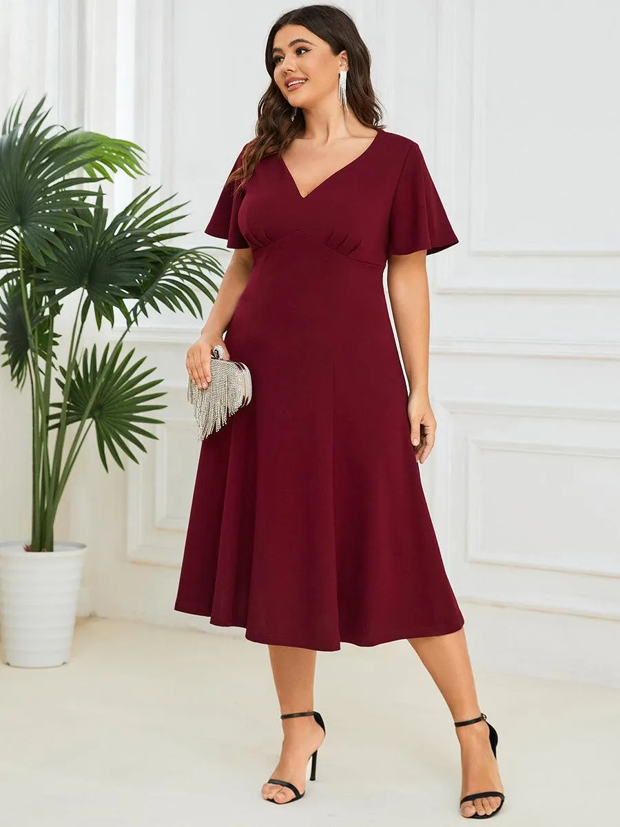 Robe Mère de la Mariée Mi-Longue Élégante Manches Courtes Grande Taille(Vente finale)