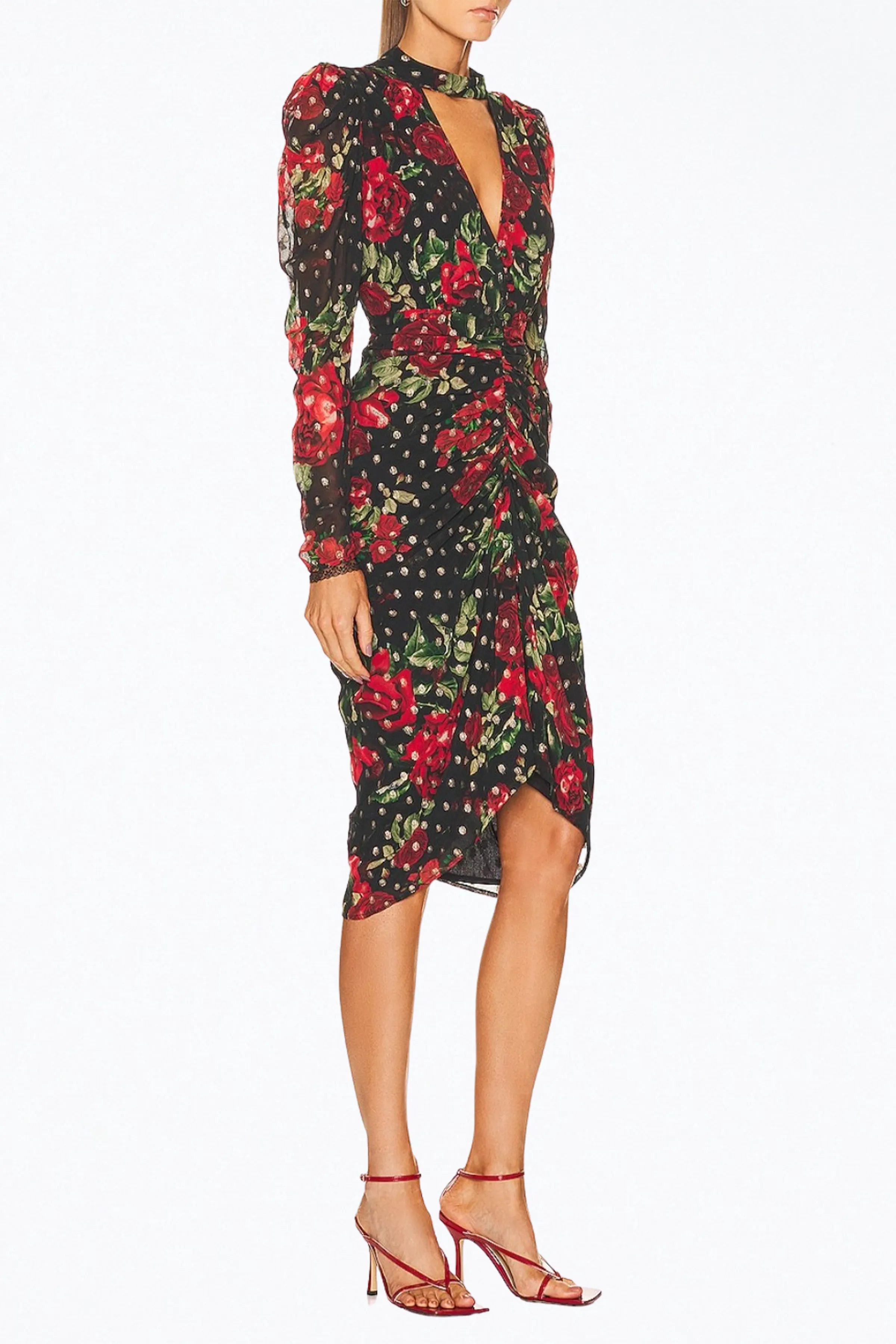 ROSIE RUCHED GEORGETTE MIDI DRESS