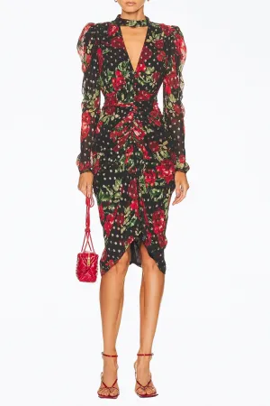 ROSIE RUCHED GEORGETTE MIDI DRESS