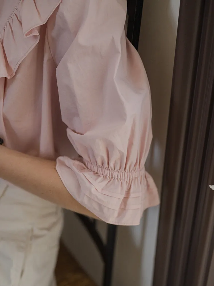 Rosy Frill Cotton Blouse
