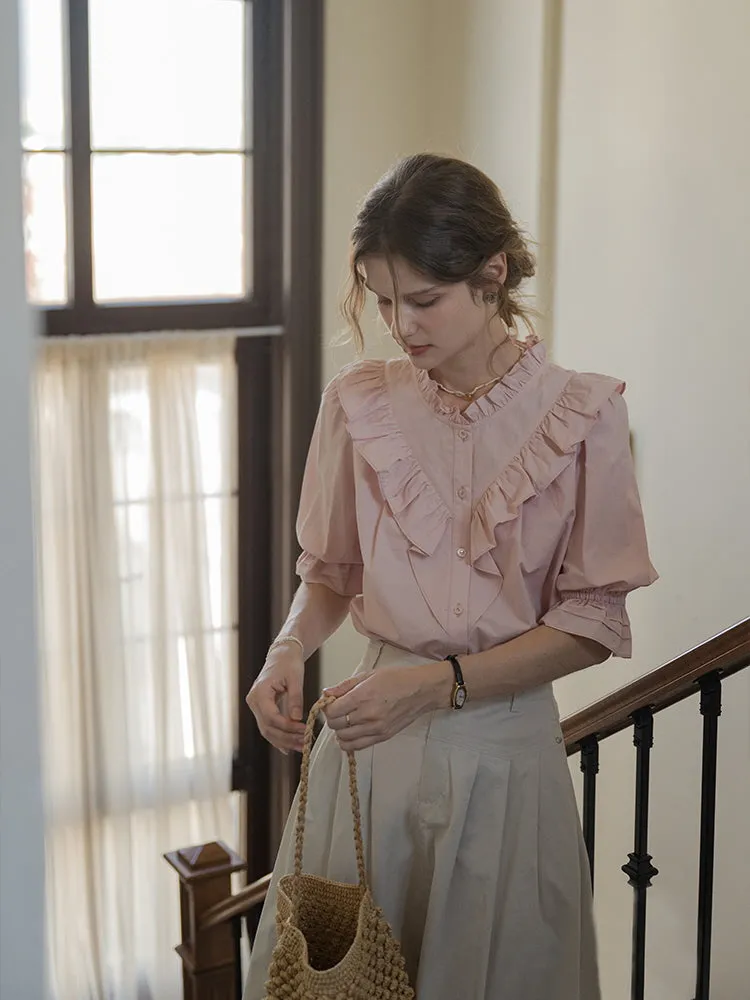 Rosy Frill Cotton Blouse