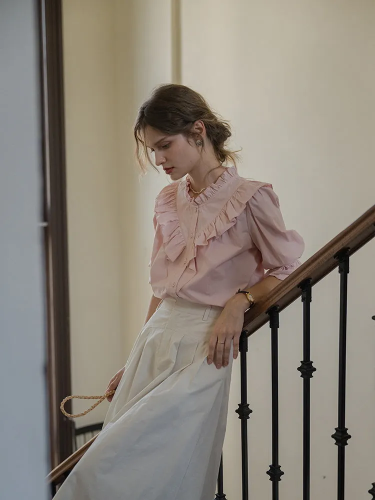 Rosy Frill Cotton Blouse