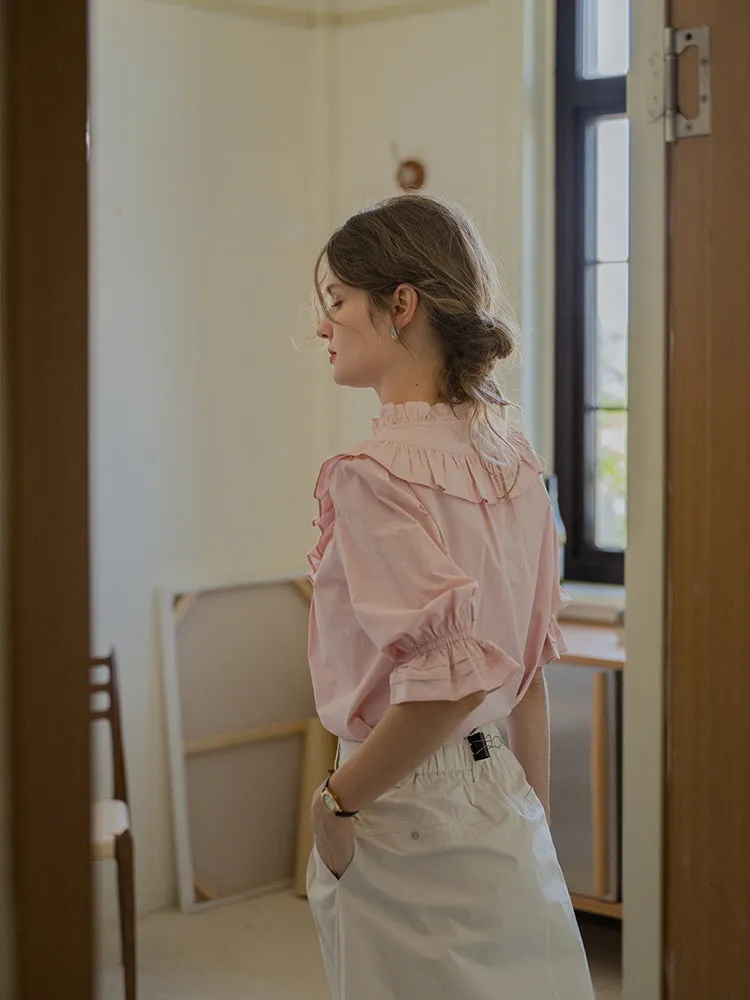 Rosy Frill Cotton Blouse