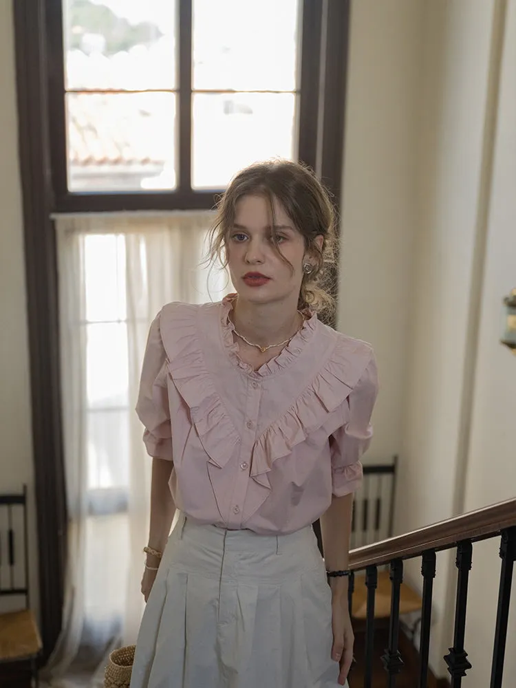 Rosy Frill Cotton Blouse