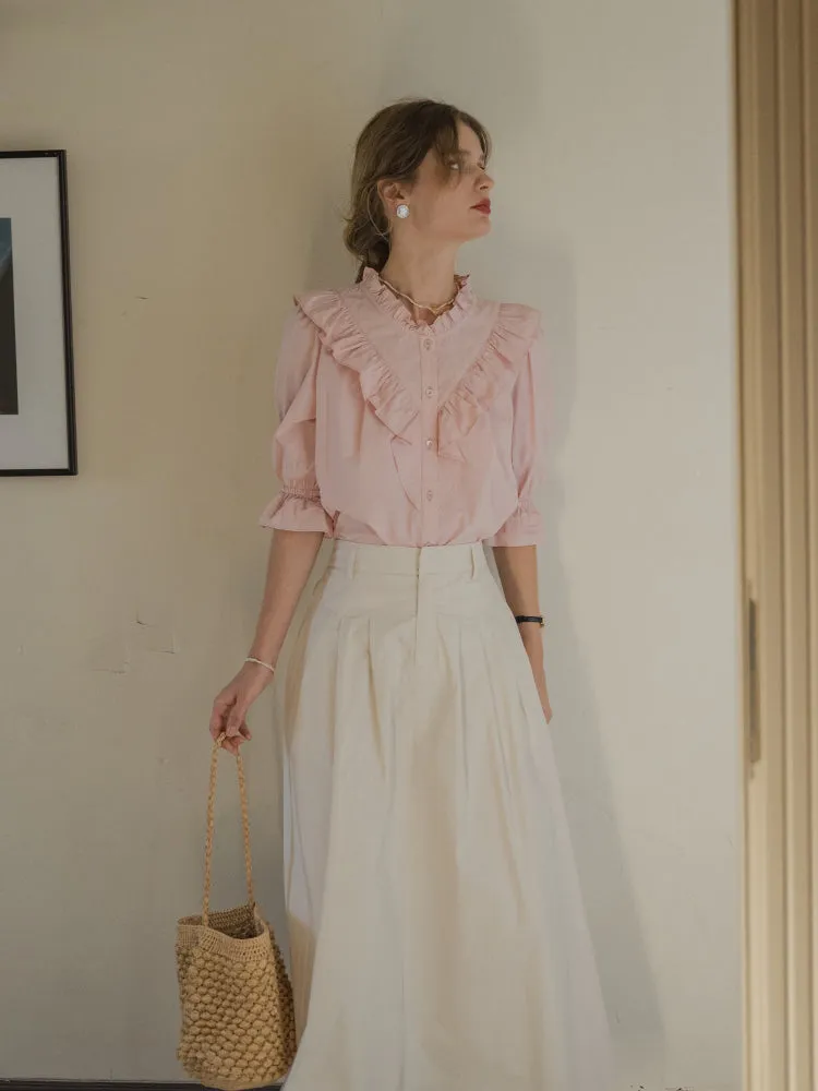 Rosy Frill Cotton Blouse
