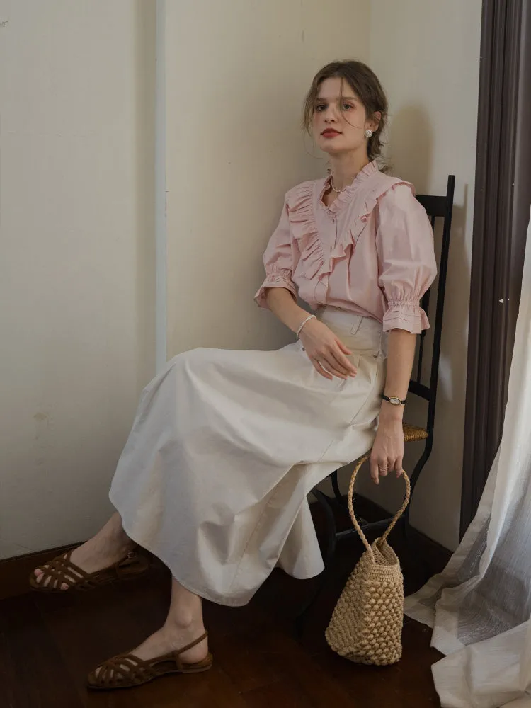 Rosy Frill Cotton Blouse
