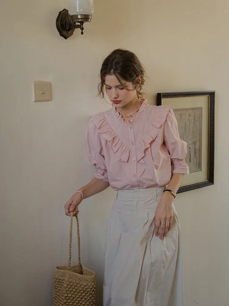 Rosy Frill Cotton Blouse