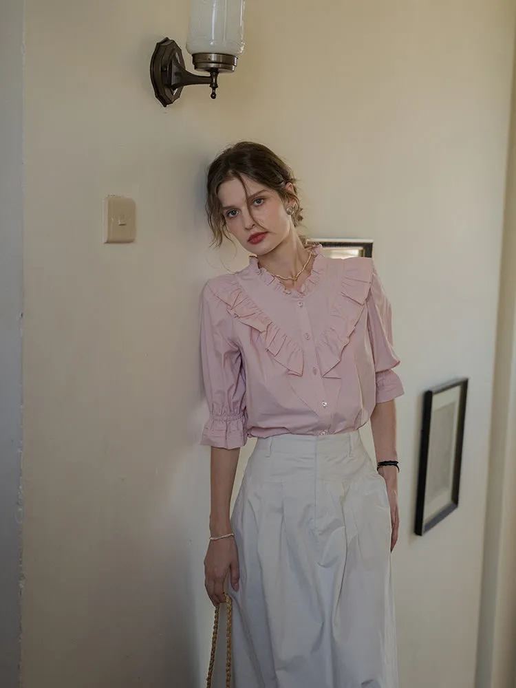 Rosy Frill Cotton Blouse