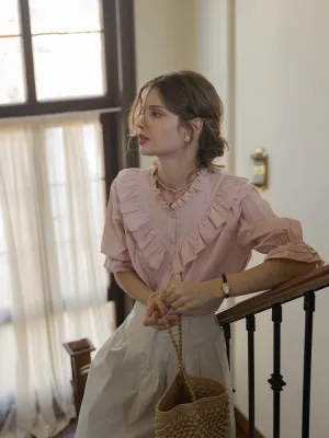Rosy Frill Cotton Blouse