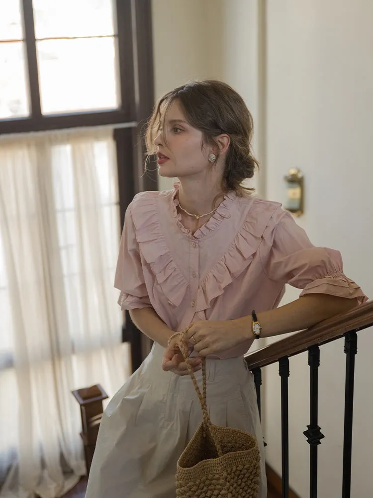 Rosy Frill Cotton Blouse
