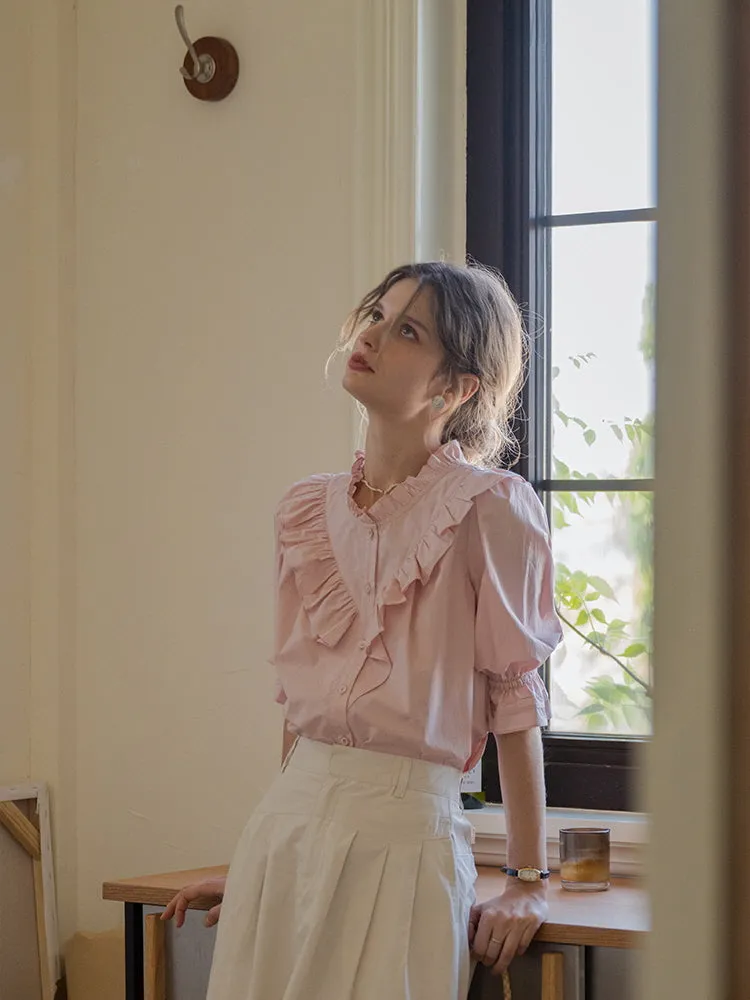 Rosy Frill Cotton Blouse