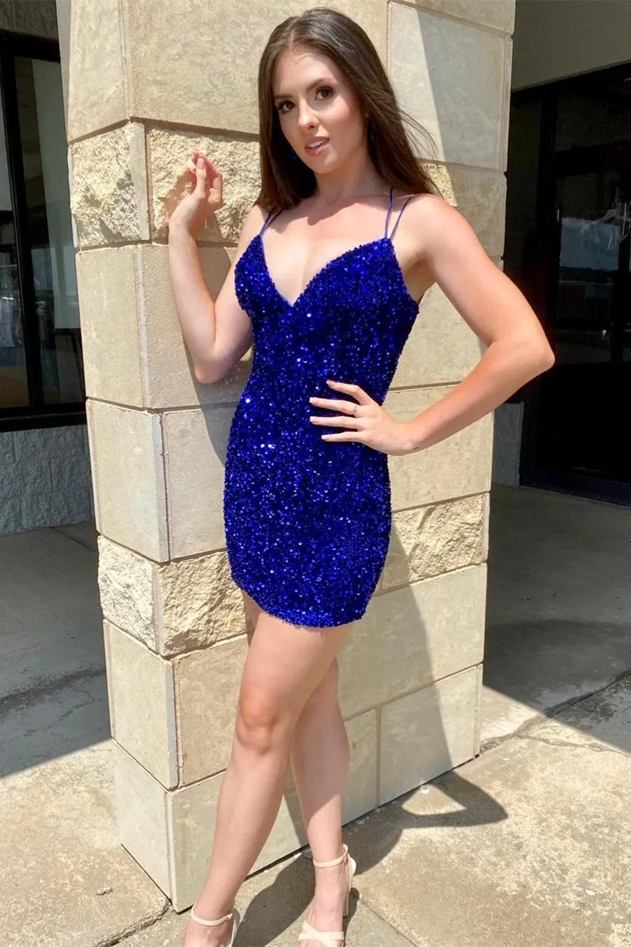 Royal Blue Sequin Boydcon Mini Party Dress