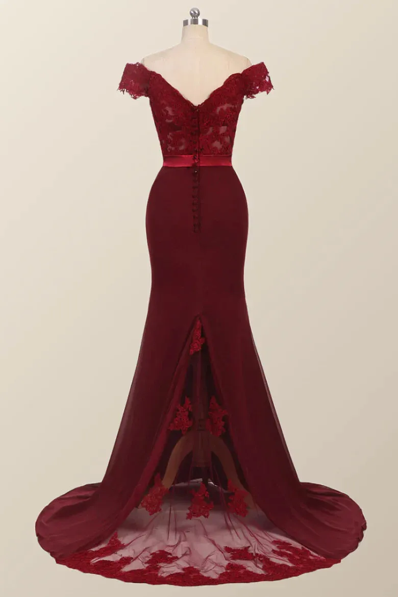 Roycebridal Lace Burgundy Bridesmaid Dress Off-the-Shoulder Mermaid Prom Dresses