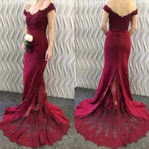Roycebridal Lace Burgundy Bridesmaid Dress Off-the-Shoulder Mermaid Prom Dresses