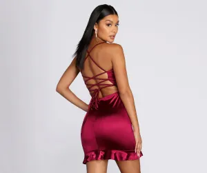 Ruffle Hem Stylish Satin Mini Dress
