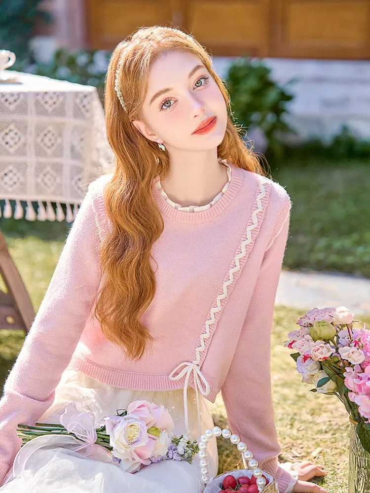 Ruffle Ribbon Detail Pink Knit