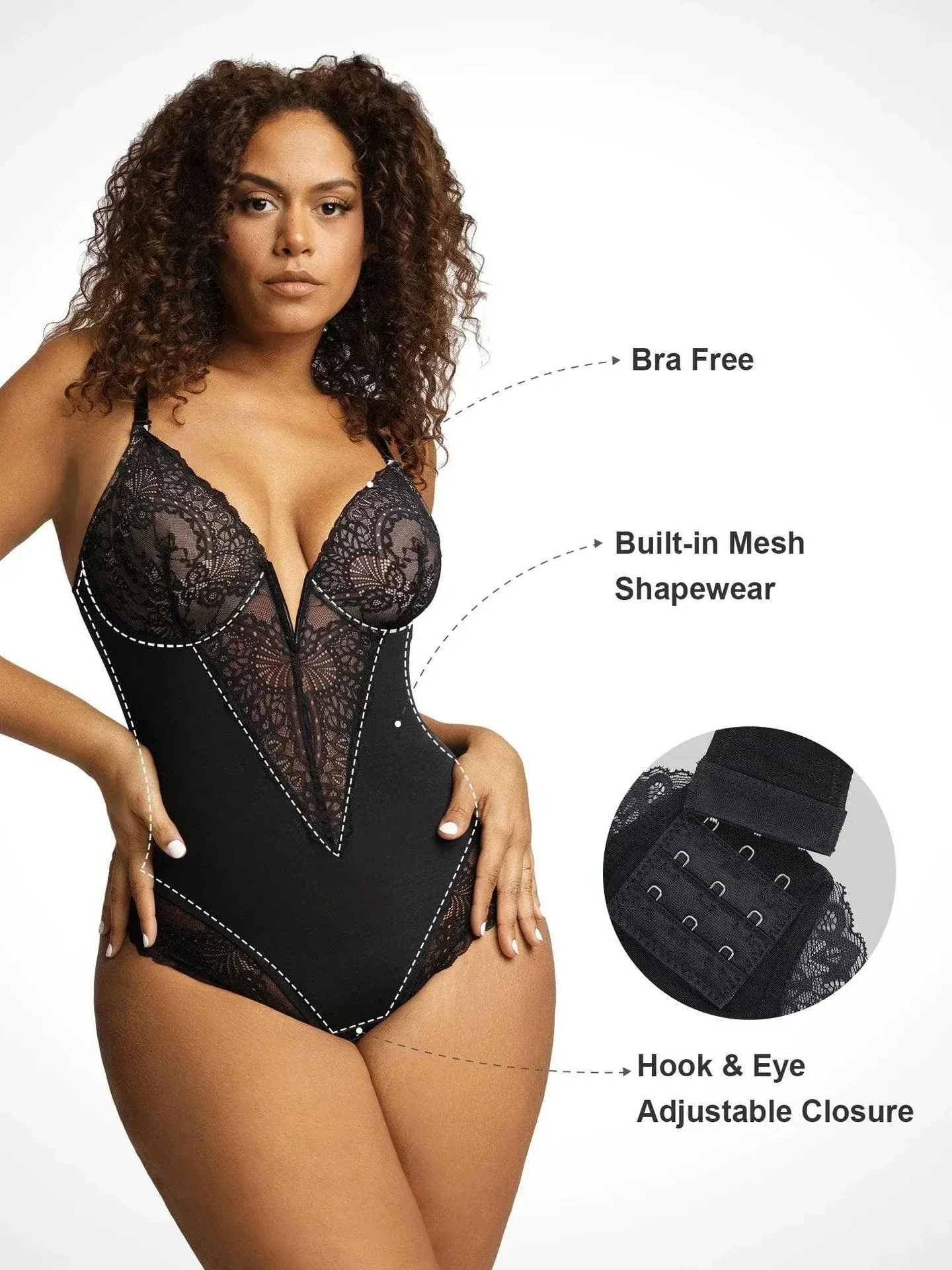Sara | Plunge Neck Shapewear Bodysuit