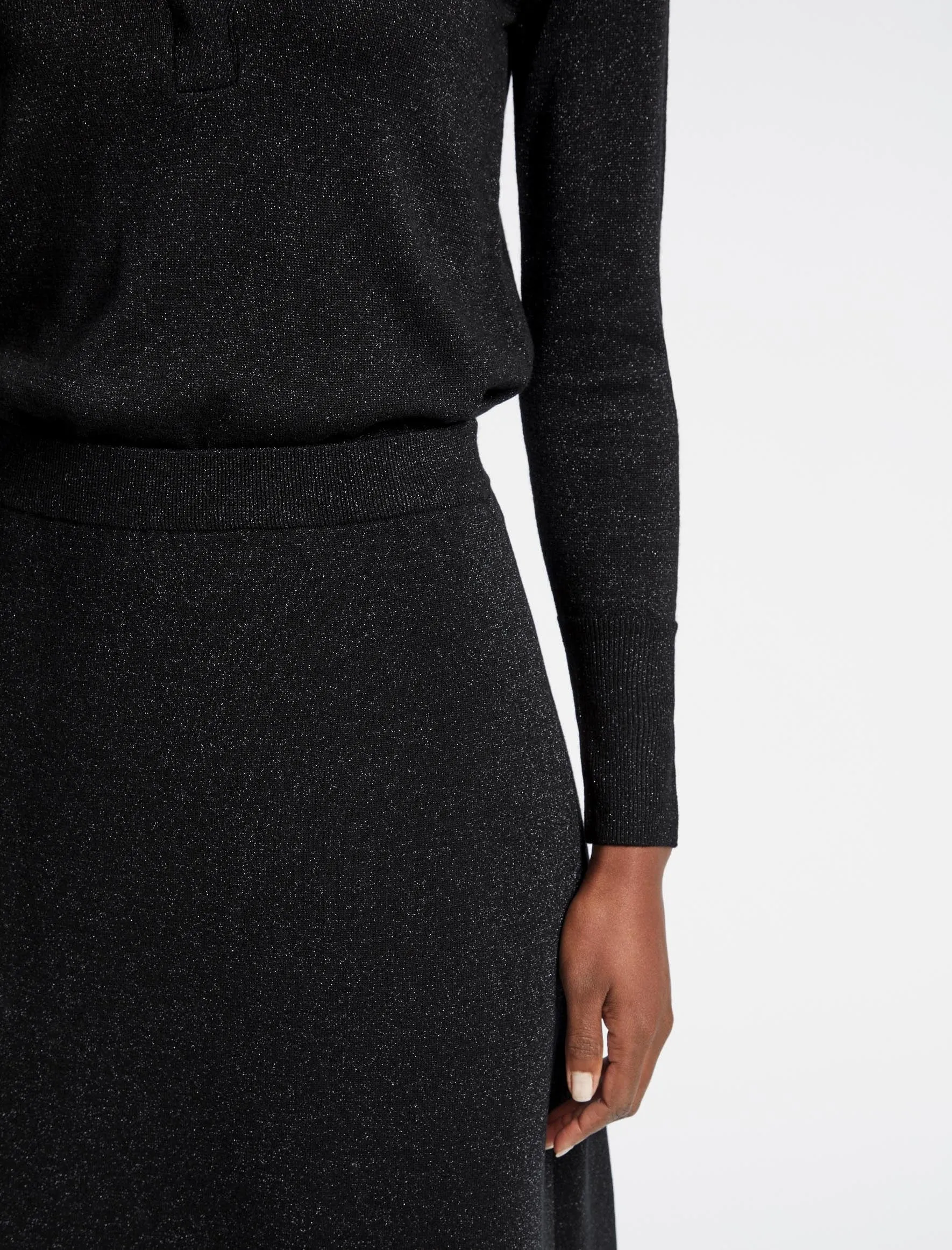 Sasha Lurex Wool A Line Knit Skirt - Black