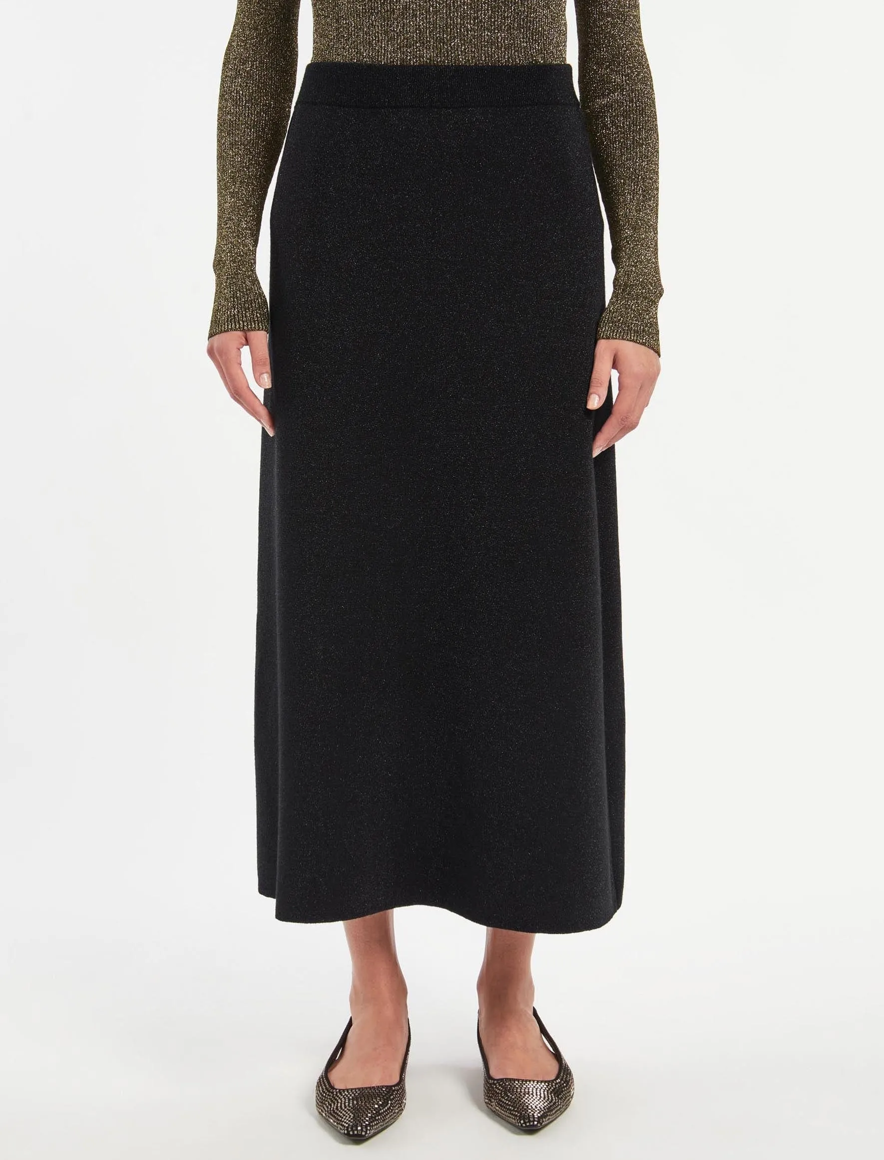 Sasha Lurex Wool A Line Knit Skirt - Black