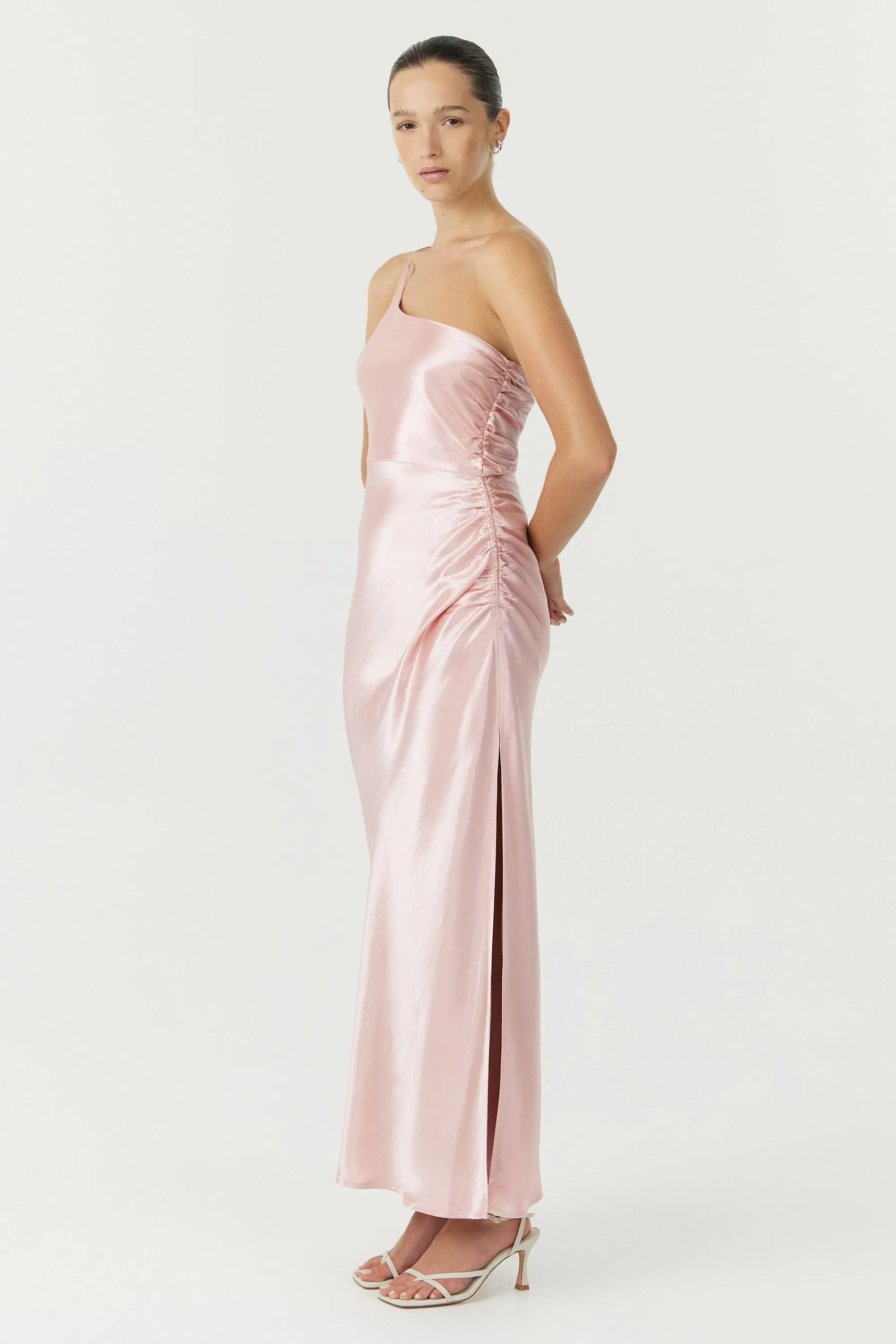 SATIN GATHER ONE SHOULDER DRESS | FAIRY FLOSS