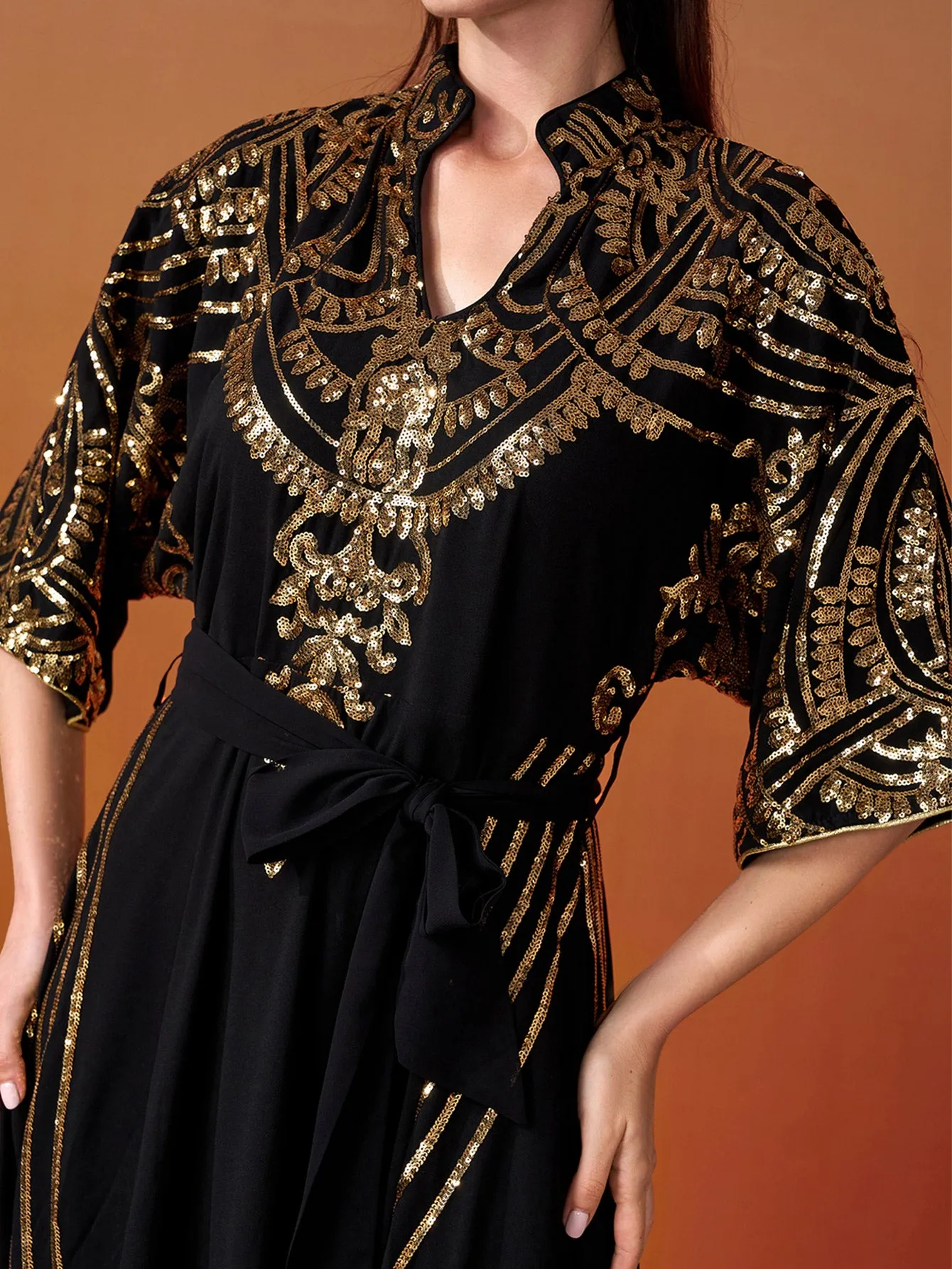 Sequin Panel Mesh Asymmetric Hem Dress MES00449
