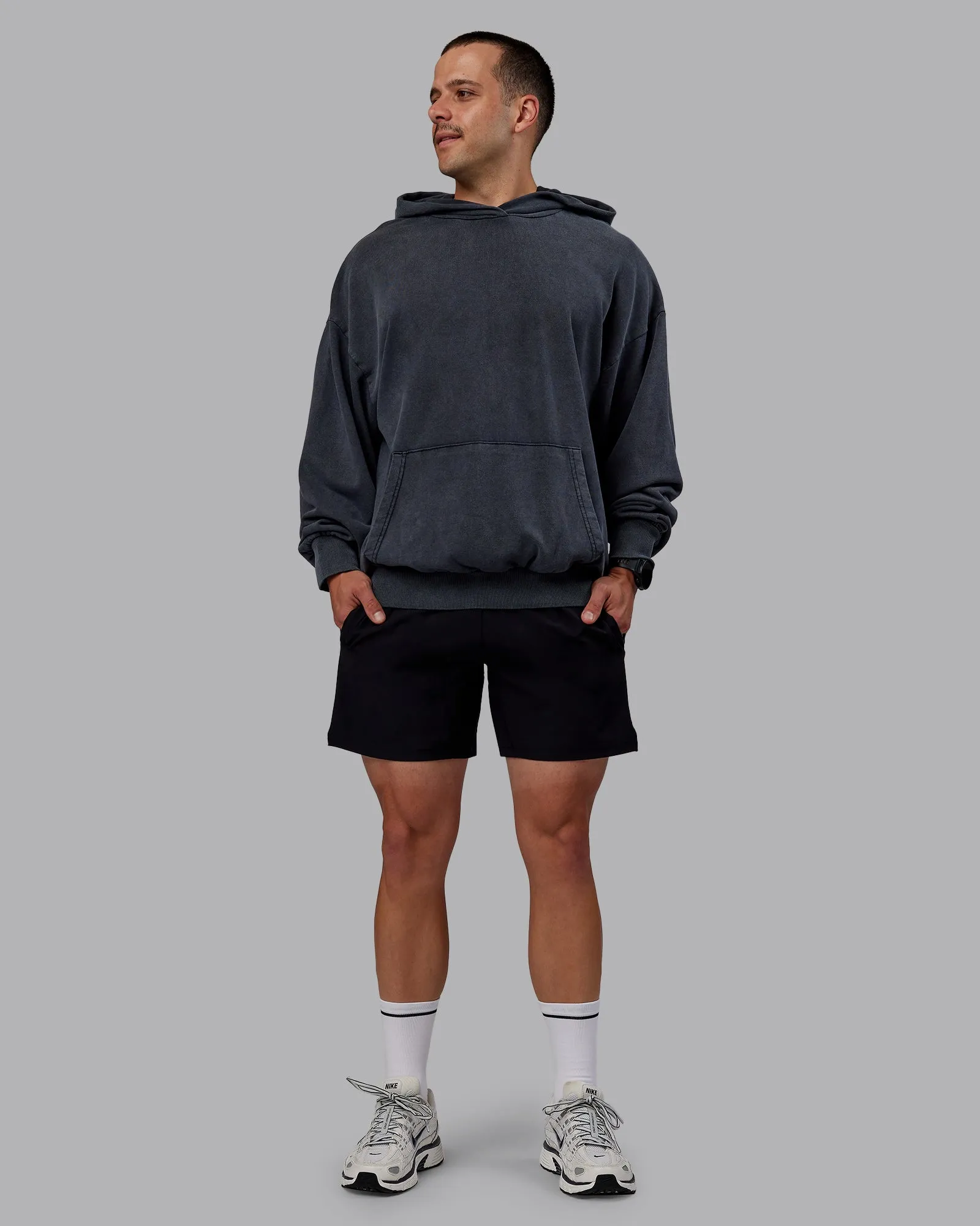 Set the Standard Washed Oversized Hoodie - Black-Black