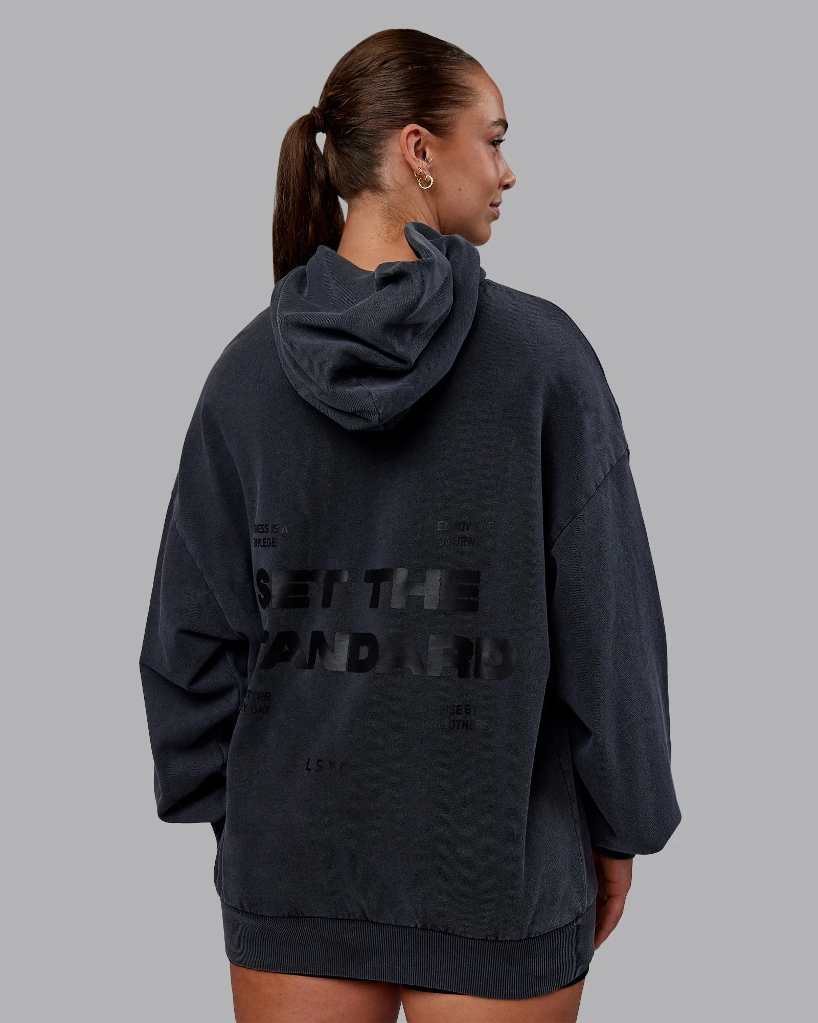 Set the Standard Washed Oversized Hoodie - Black-Black